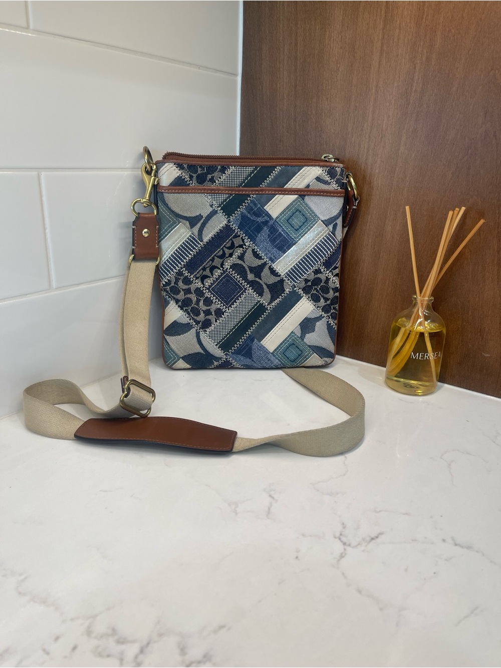 Coach Logo Y2K Blue Patchwork Denim Crossbody